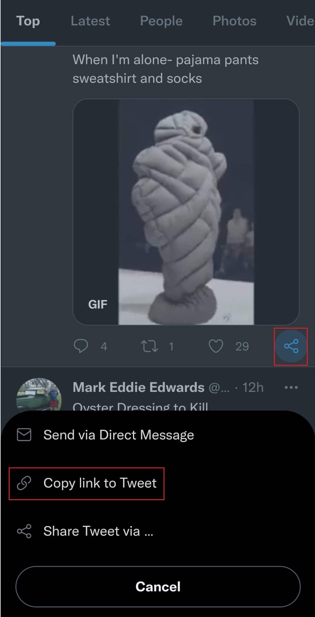 tap on the share icon and copy link to tweet. How To Save Gif from Twitter On Android And Computer