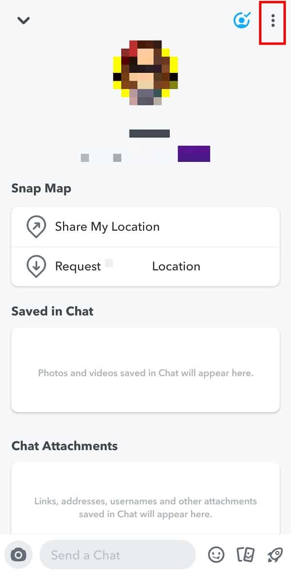 tap on the three-dot menu available in the top right corner. | How to Save Snapchat Messages for 24 hours