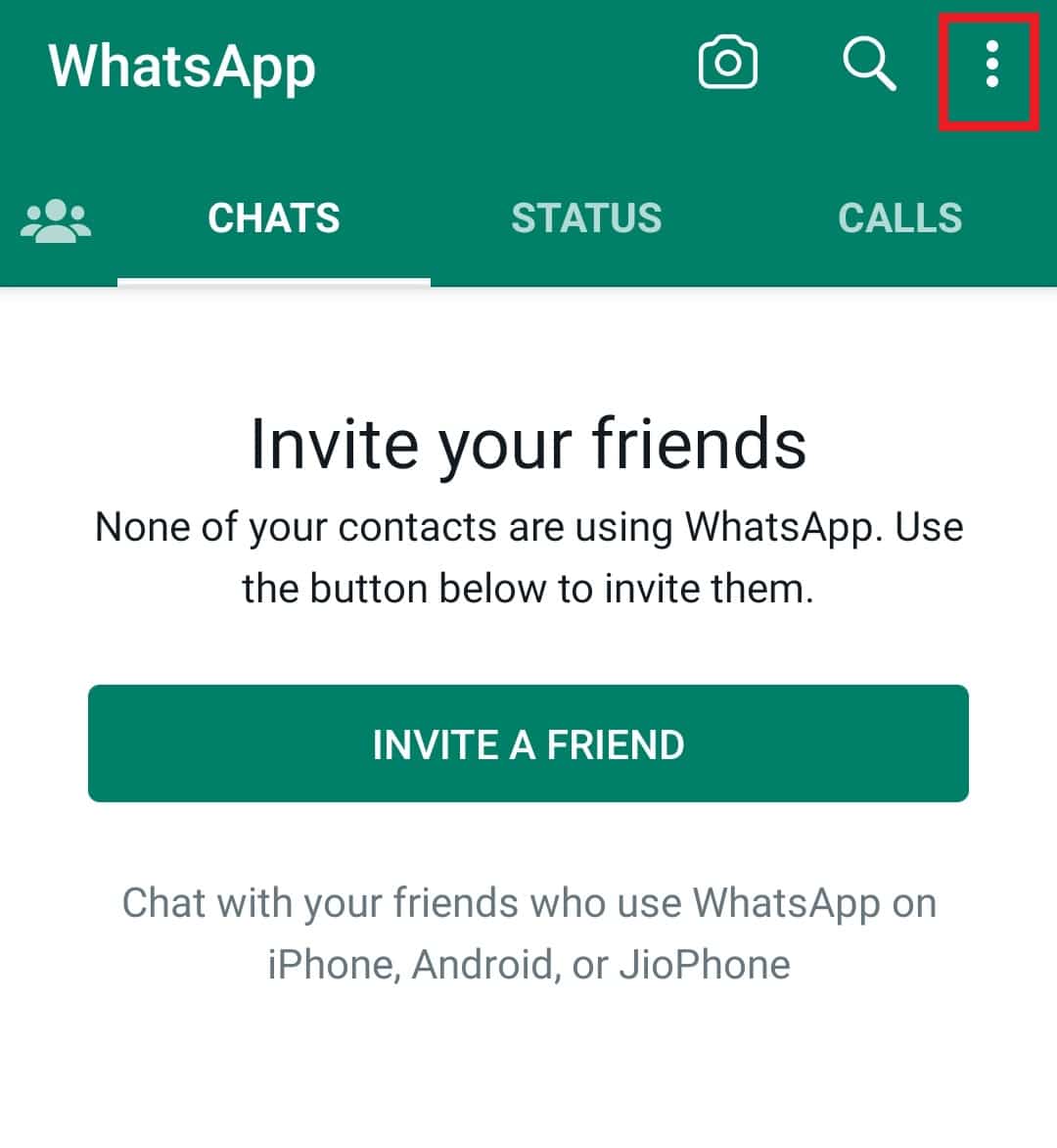 Bakstelėkite tris taškus. 7 būdai, kaip ištaisyti „WhatsApp“ nesinchronizuoja kontaktus „Android“.