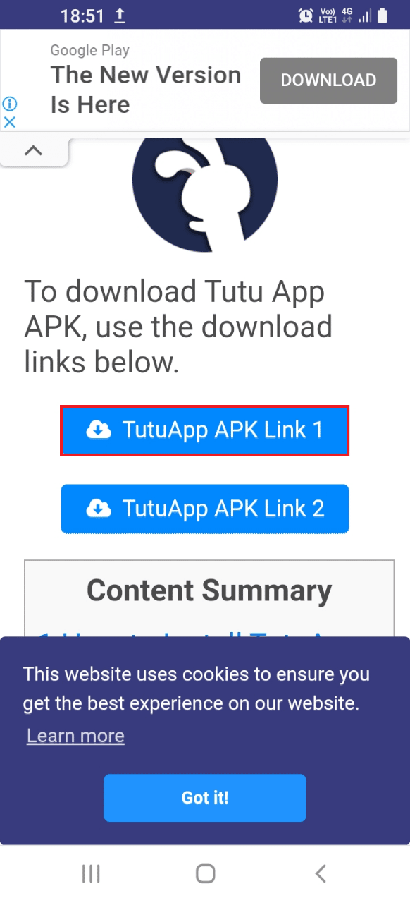 Tap on the TutuApp APK Link 1 button