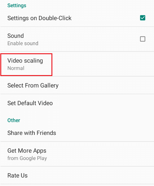 tap on the video scalling in the Christmas Candle 3D Wallpaper Android app Settings