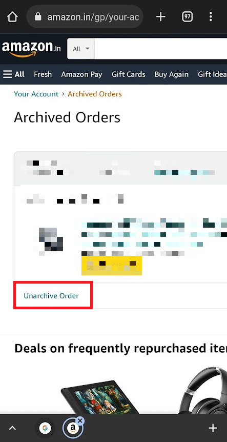 Tap on Unarchive Order 