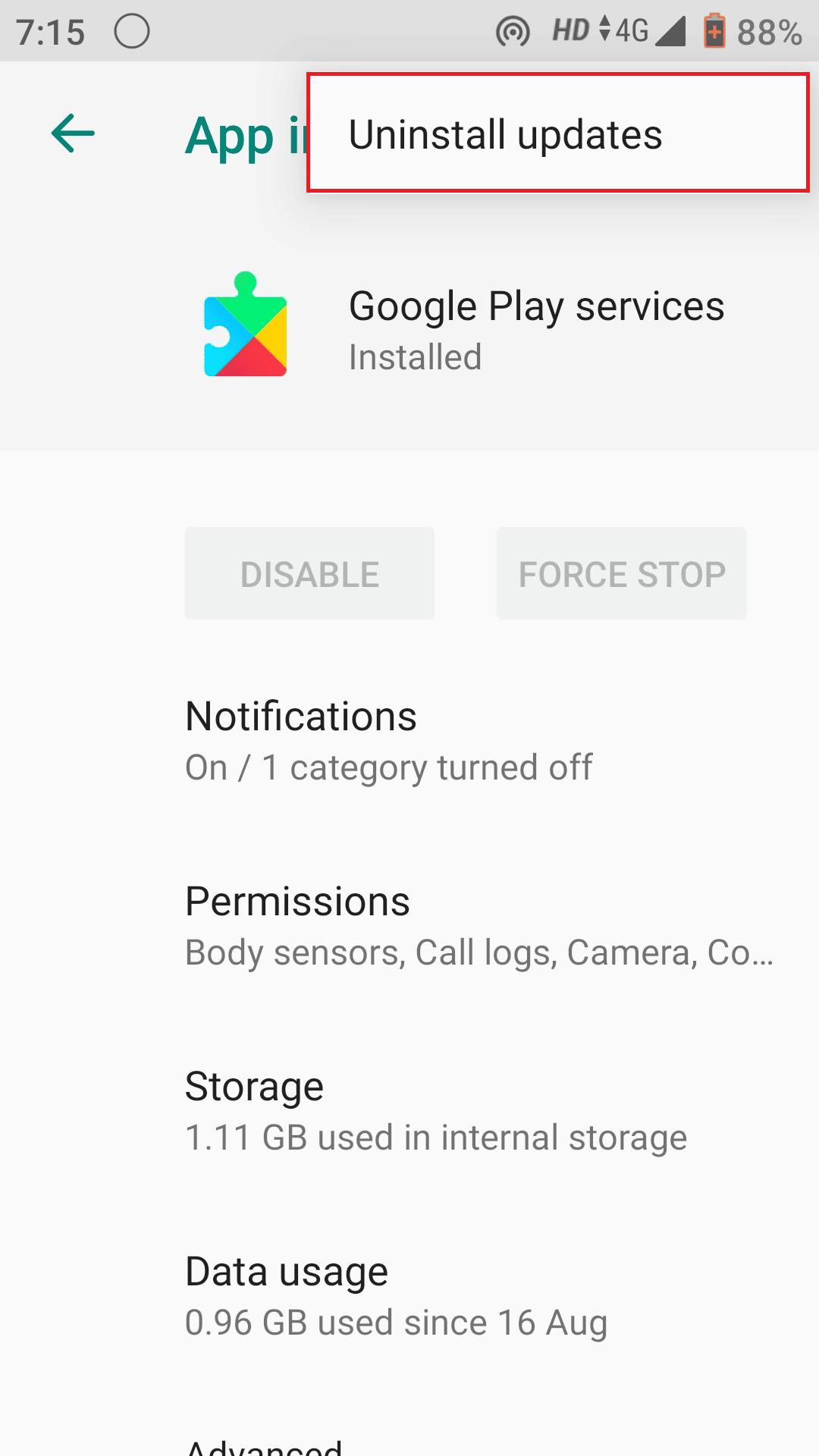 Uninstall updates ကို နှိပ်ပါ။ Uninstall မလုပ်ဘဲ Android App ကို အဆင့်နှိမ့်နည်း