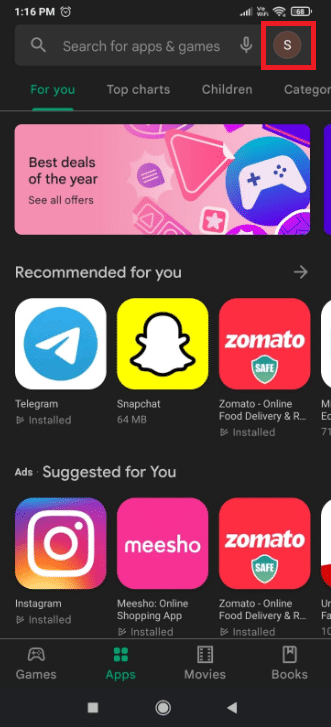 Tap on your profile icon on the top right corner