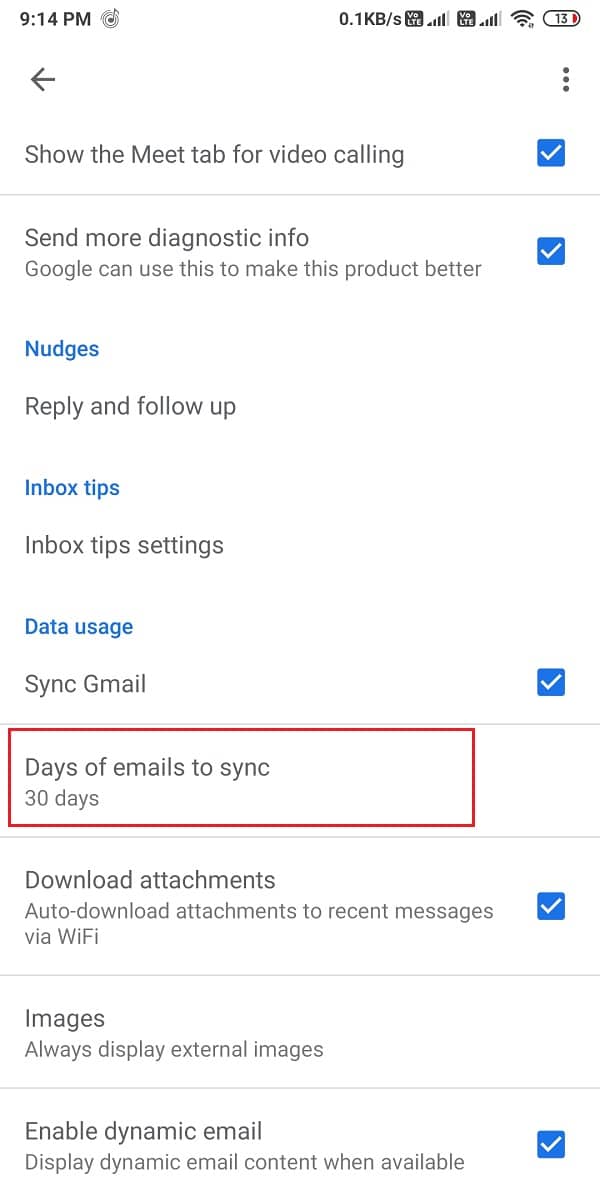 tap on ‘Days of emails to sync.’ | Fix Gmail Queued And Failed Error