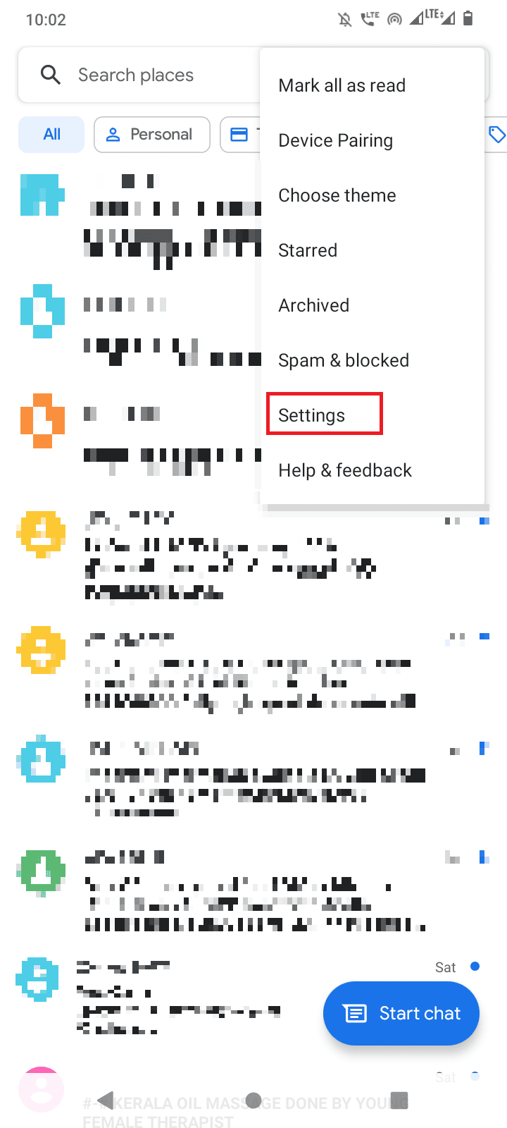 tap settings in Messages app