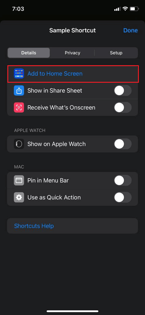 tap the Add to Home Screen option