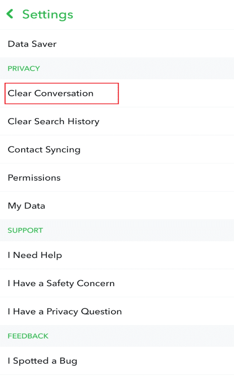 Tap the Clear Conversation option on the Snapchat settings