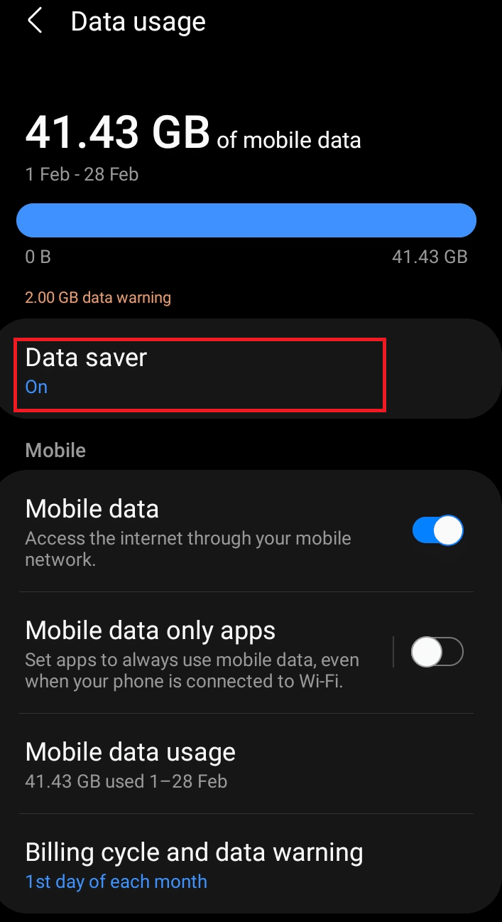 Tap the Data saver on Data usage option