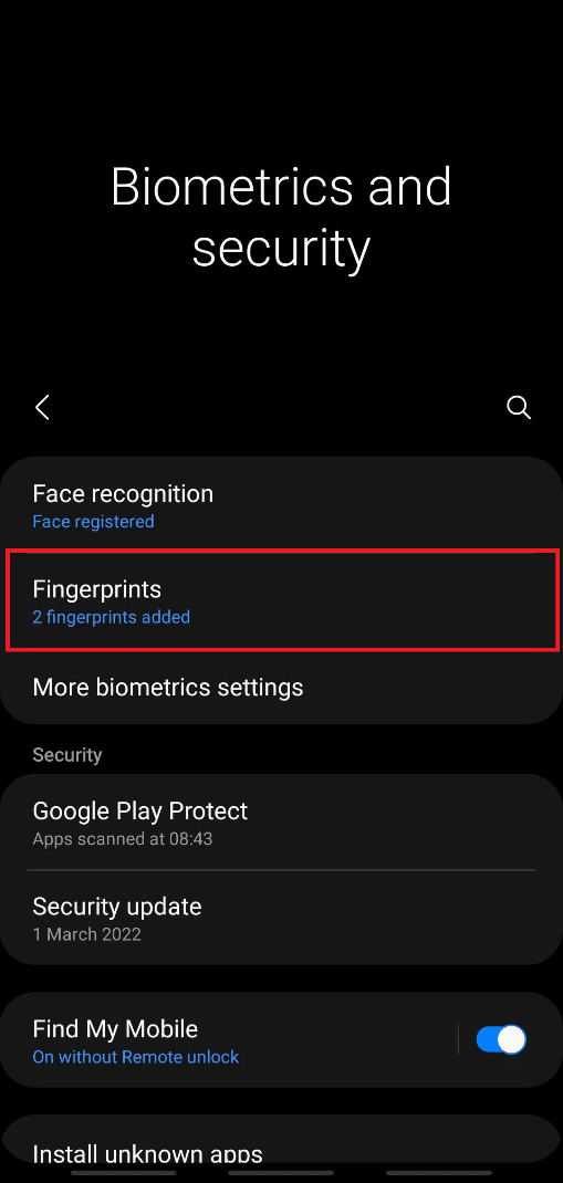 Tap the Fingerprints option. How to Unlock Android Phone Without Password