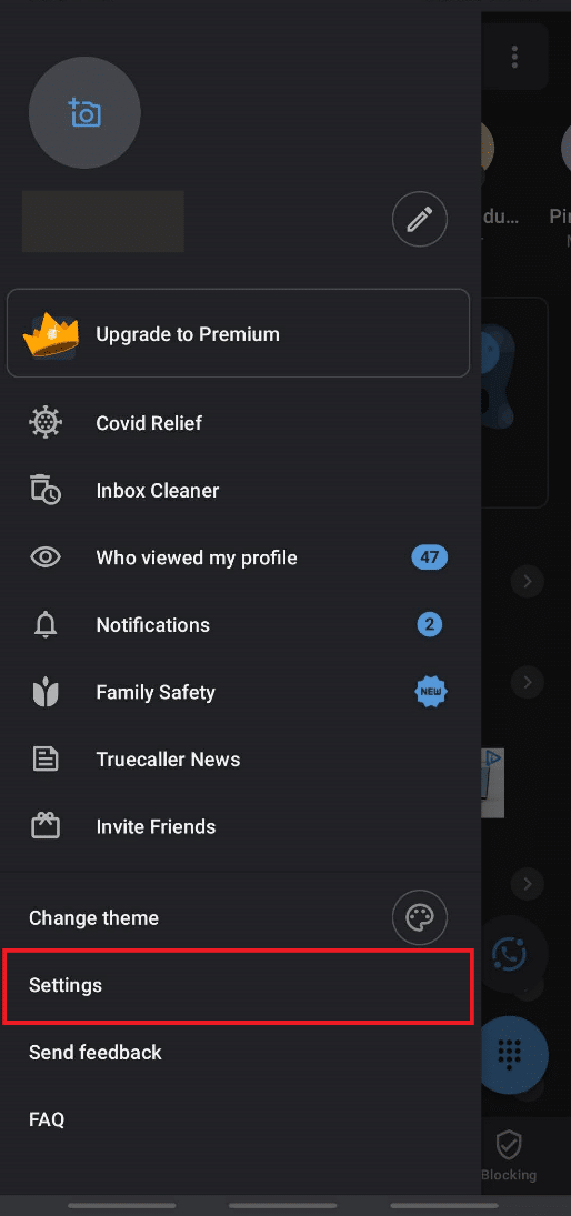 Tap the Settings option from the list