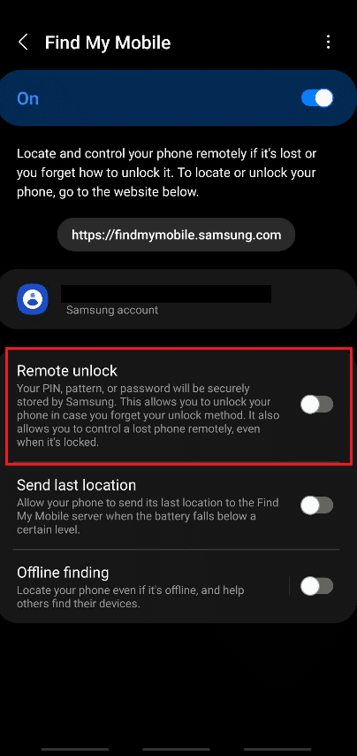 Tap the toggle for Remote unlock