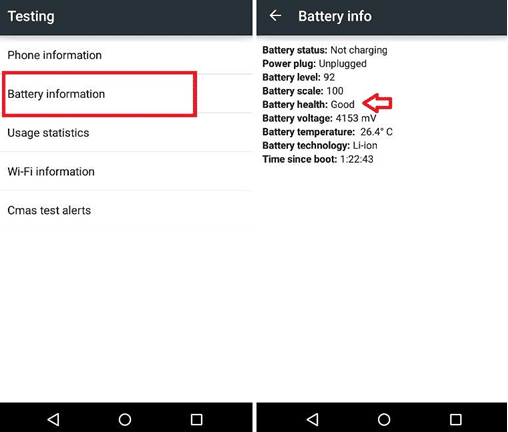 Testing Menu and Battery info. How to Check Battery Health on Android