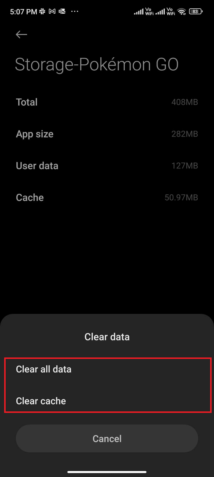 Then, tap Clear cache
