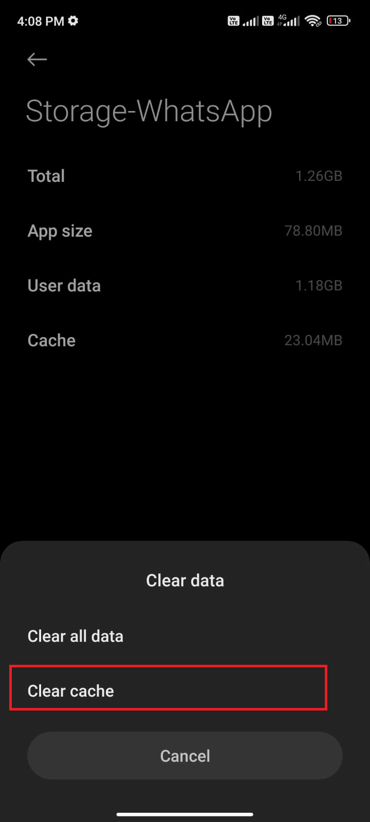 tap Clear data followed by Clear cache option 
