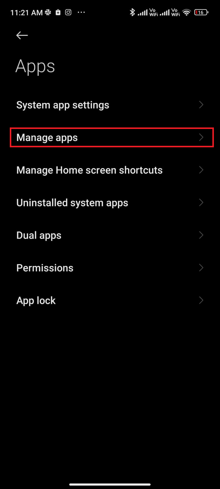 Then, tap Manage apps