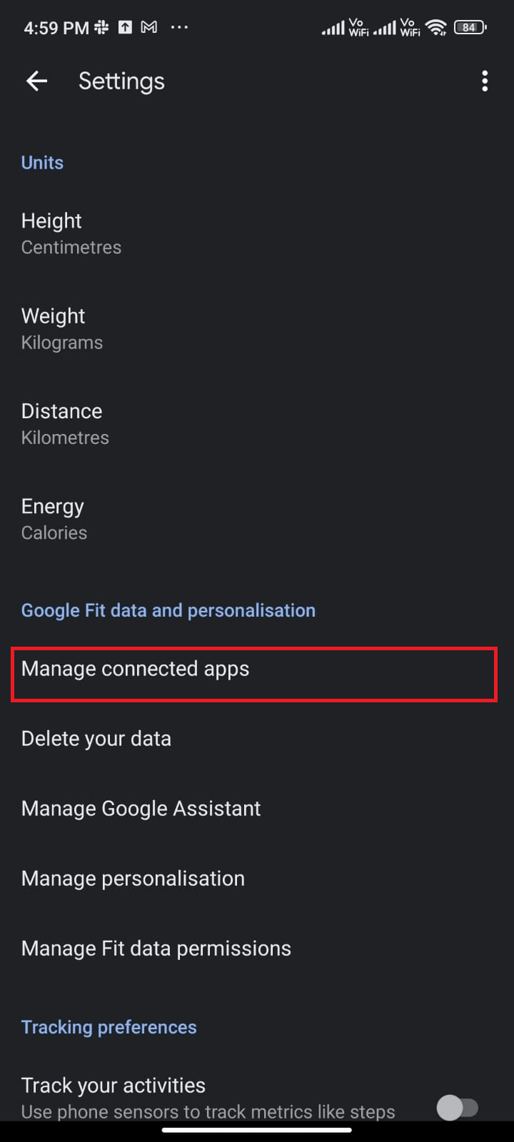Then, tap Manage connected apps