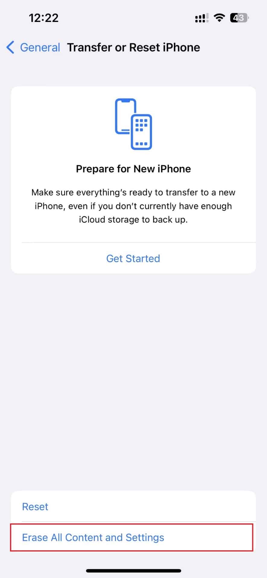Then, Tap on Erase All Content and Setting. | How to Retrieve Deleted Text Messages on iPhone 11