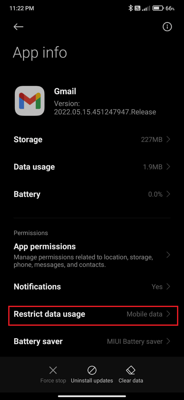 Then, tap on Restricted data usage.