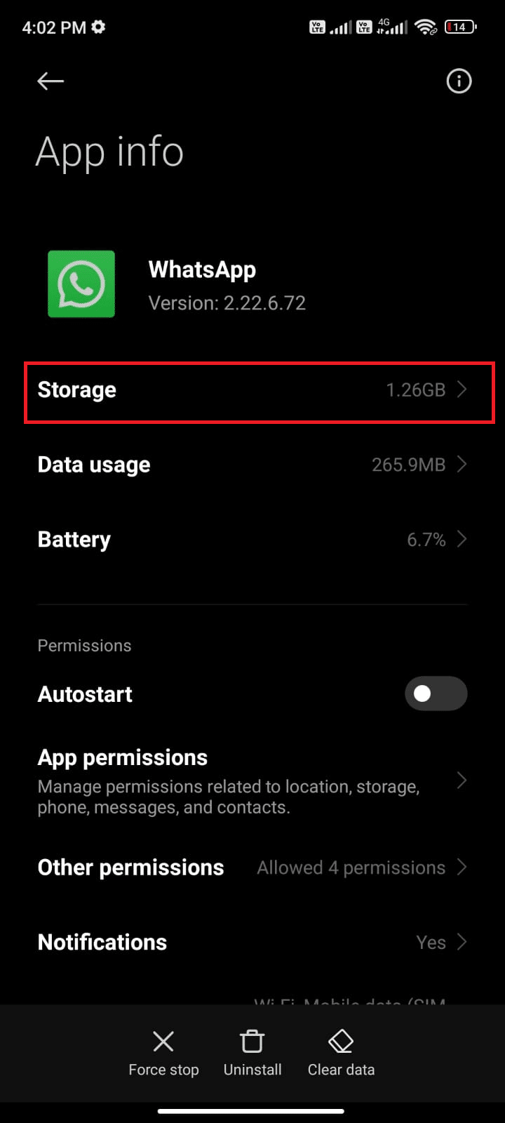 tap on the Storage option. Fix WhatsApp Last Seen Not Showing