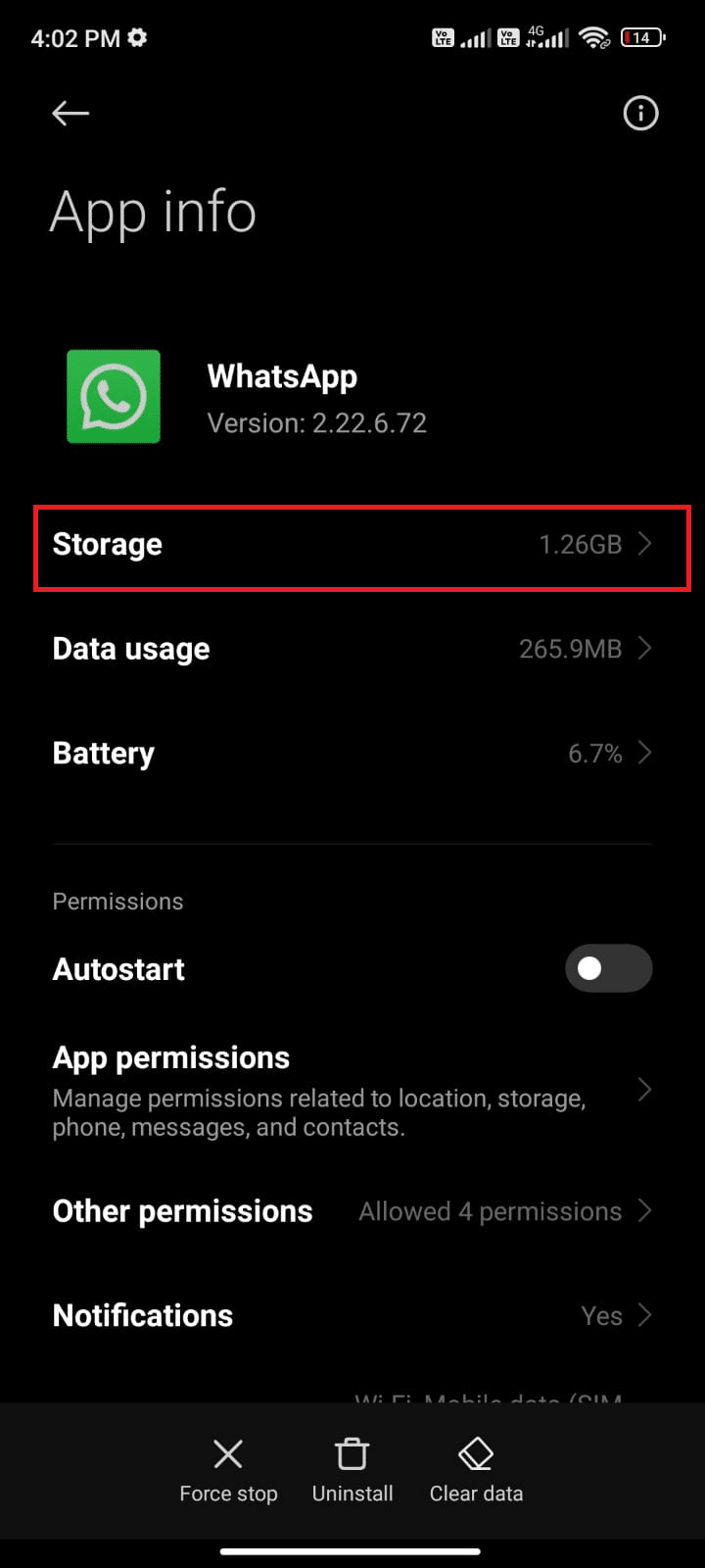 tap on the Storage option 