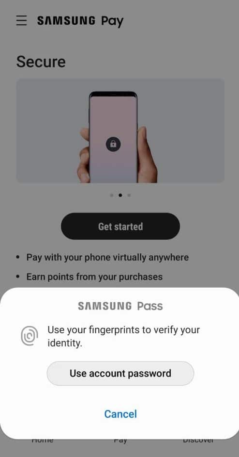verify your identy using fingerprint or account password