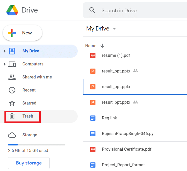 To remove the duplicate files forever, Click on the Trash menu at the sidebar | Fix Google Drive Duplicate Files Problem