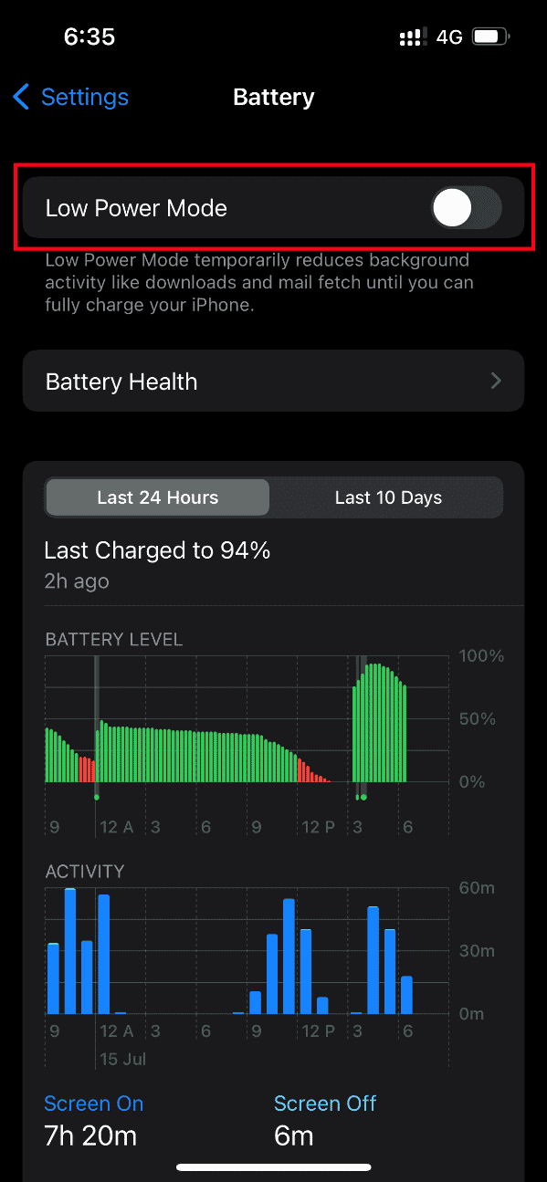 Toggle off low power mode