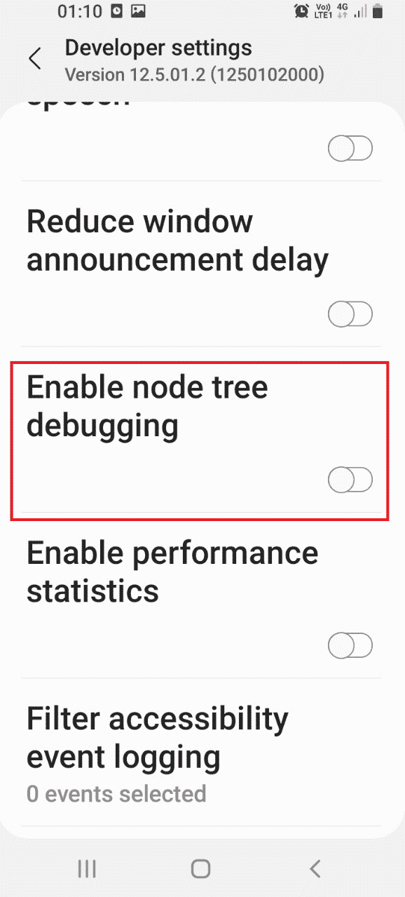 Toggle off the Enable node tree debugging setting. Fix Unable to Mount Storage TWRP on Android