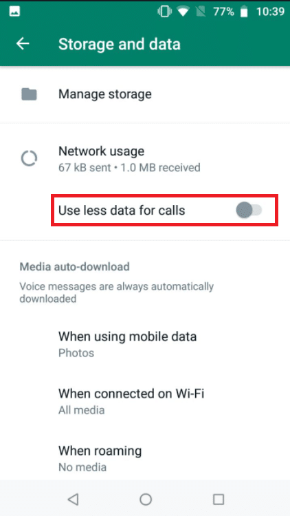 Toggle off the option to use less data for calls