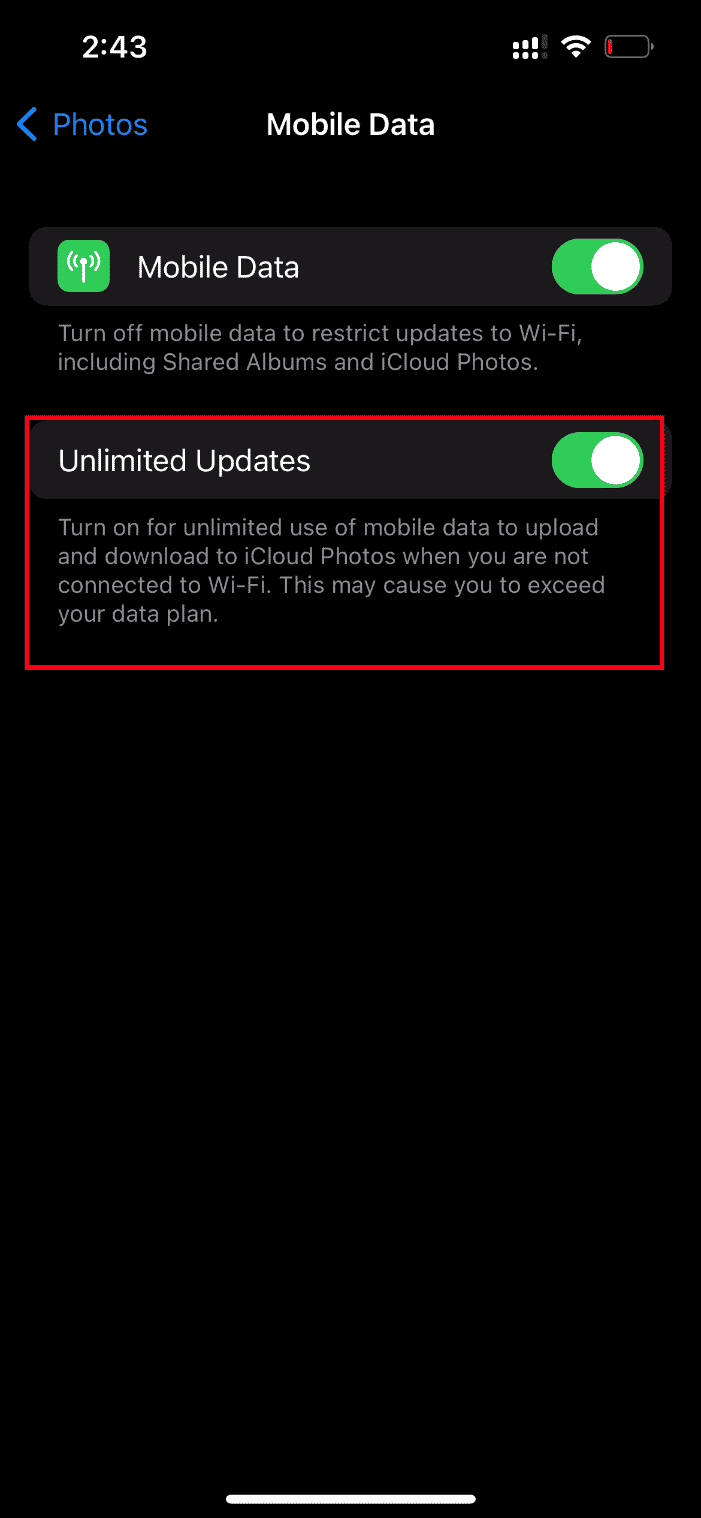 Toggle on Unlimited Updates