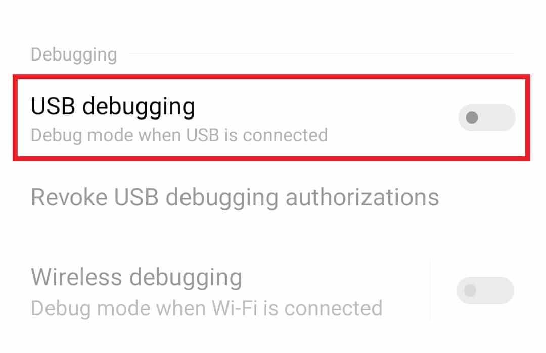 Toggle on USB debugging