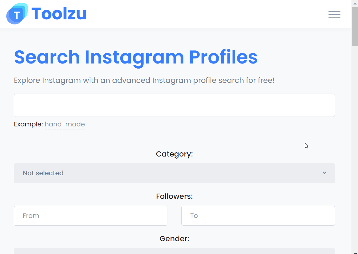 Toolzu search page