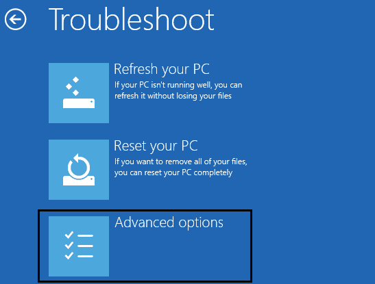 troubleshoot from choose an option