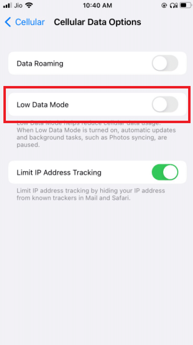 turn off Low Data Mode