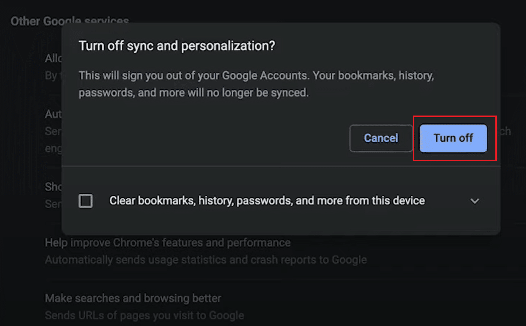 Turn off sync and personalization pop up message. How to Delete Google Account from Chrome