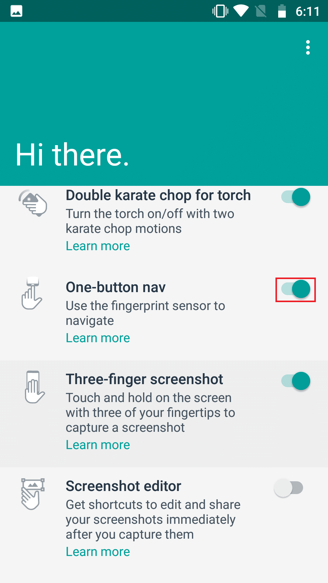 Turn off the toggle for the One button nav