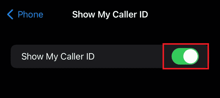 Turn off the toggle for the Show My Caller ID option