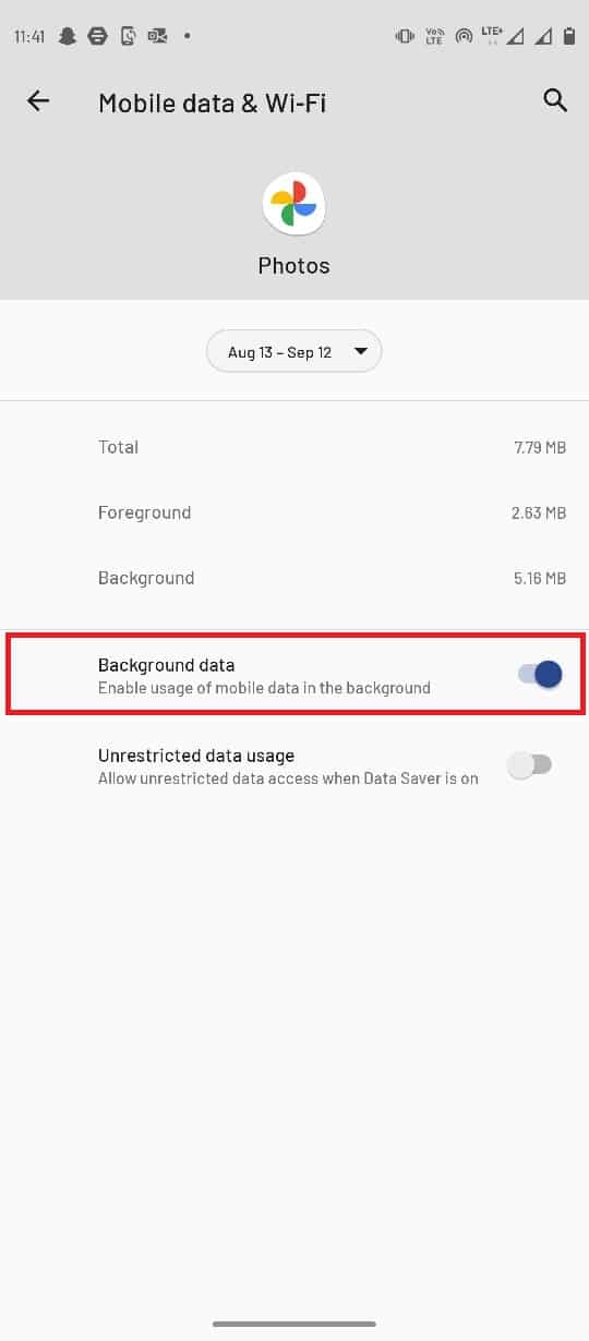 Turn on the Background data toggle