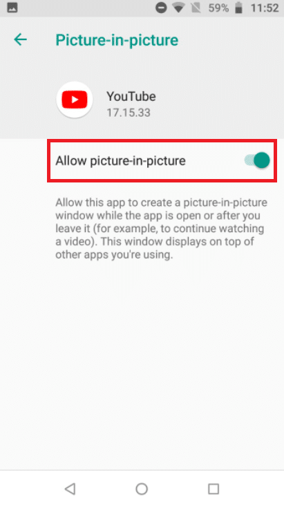 turn on the toggle for Allow picture in picture. Fix YouTube Picture in Picture Not Working