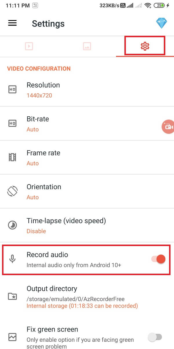 turn the toggle On for 'Record audio.'
