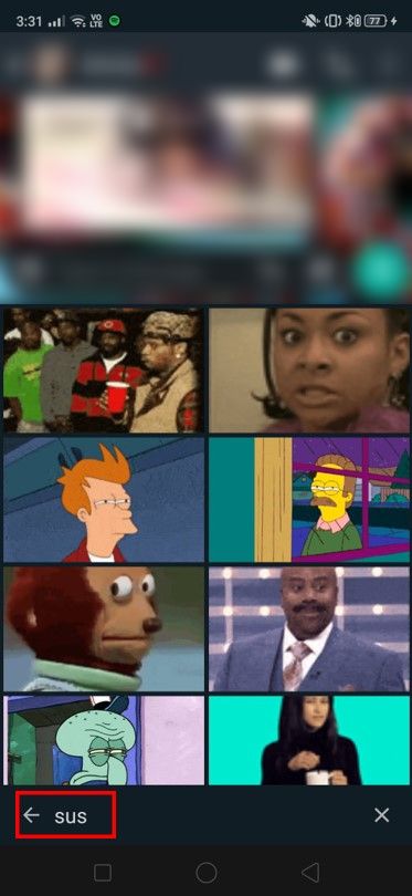 type 'Sus' in the search box to view the list of relevant GIFs.