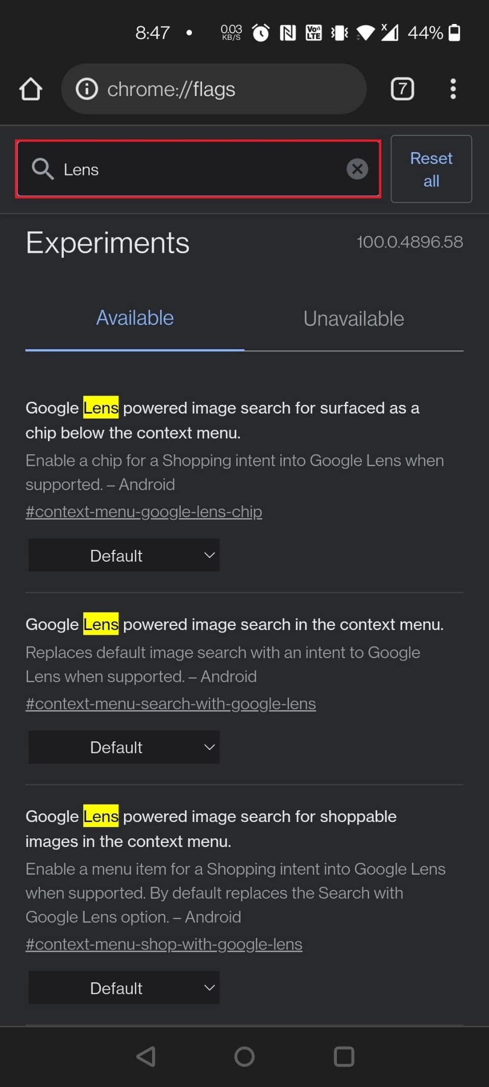 Type Lens in the search bar