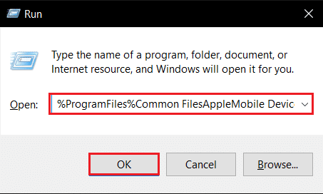 type programfiles Common FilesAppleMobile Device SupportDrivers in run dialog box. How to Install Apple Mobile Device Support in Windows 10