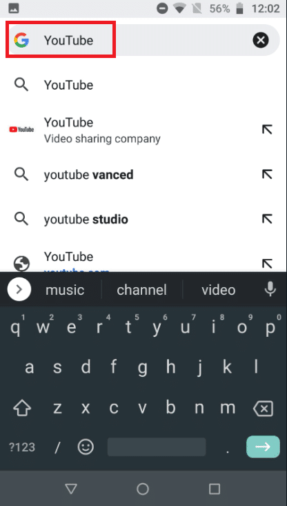 Type YouTube into the search field