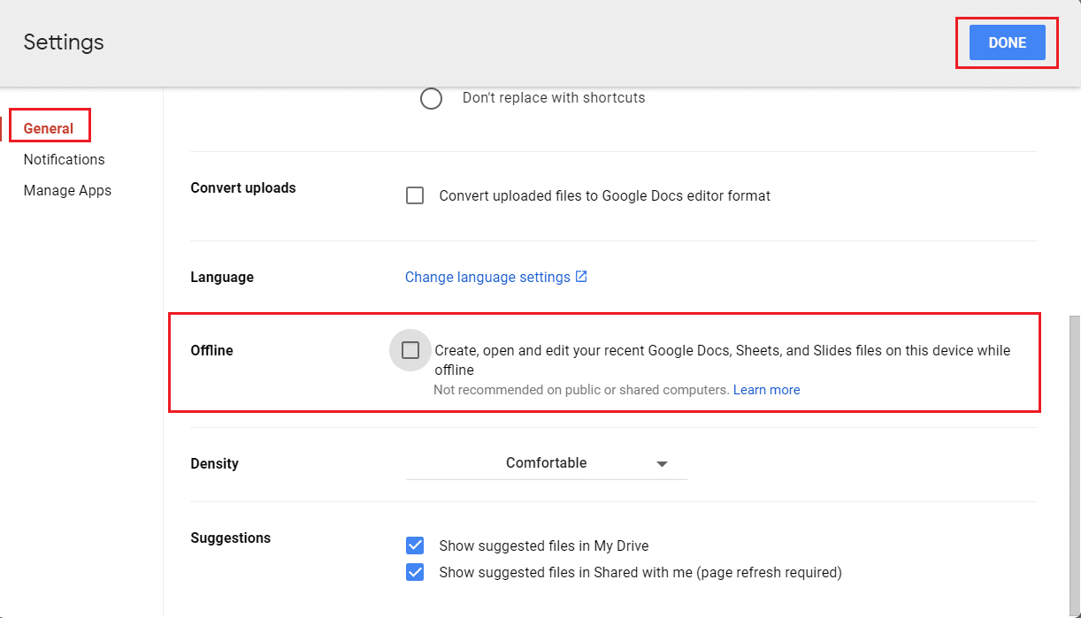 uncheck offline option in general settings