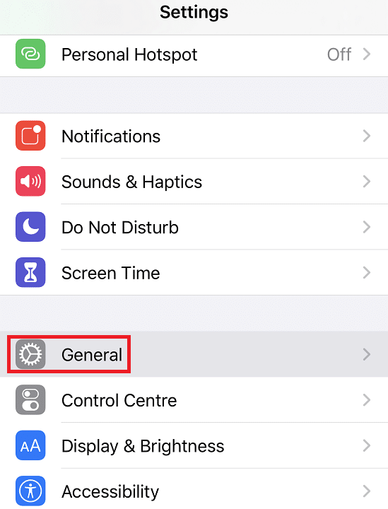 under settings, click on the General option.