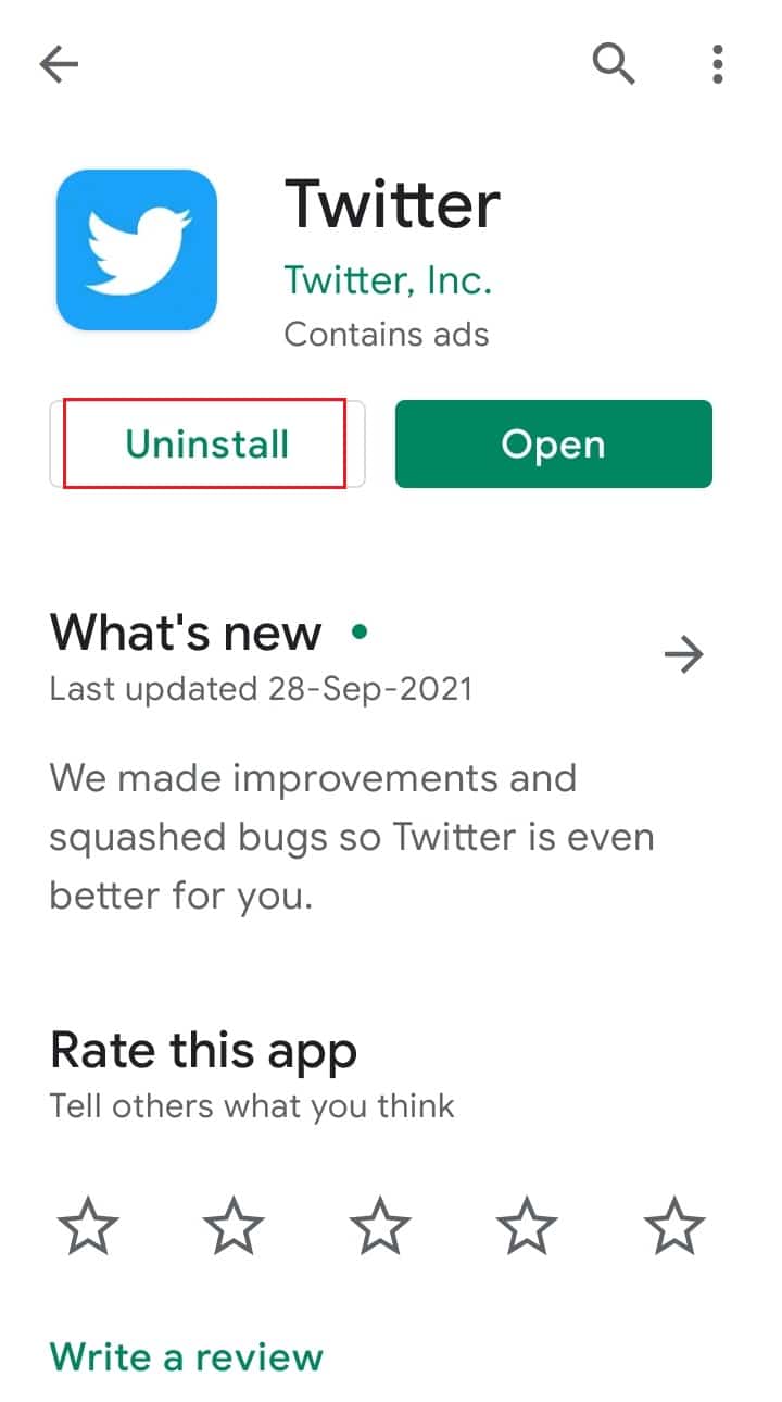 uninstall twitter app on Android