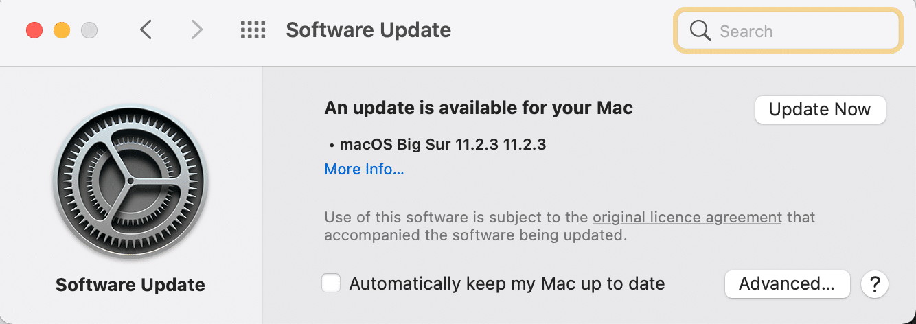 Aggiorna ora | Correggi l'installazione bloccata dell'aggiornamento del software Mac
