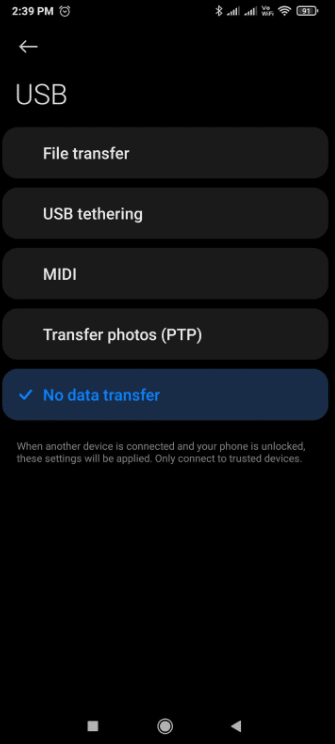 USB mode choices in default USB configuration. How to Change USB Settings on Android